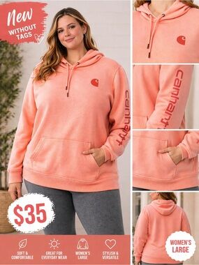Carhartt Women's Coral Hoodie Sweatshirt - Peach Coral Pullover